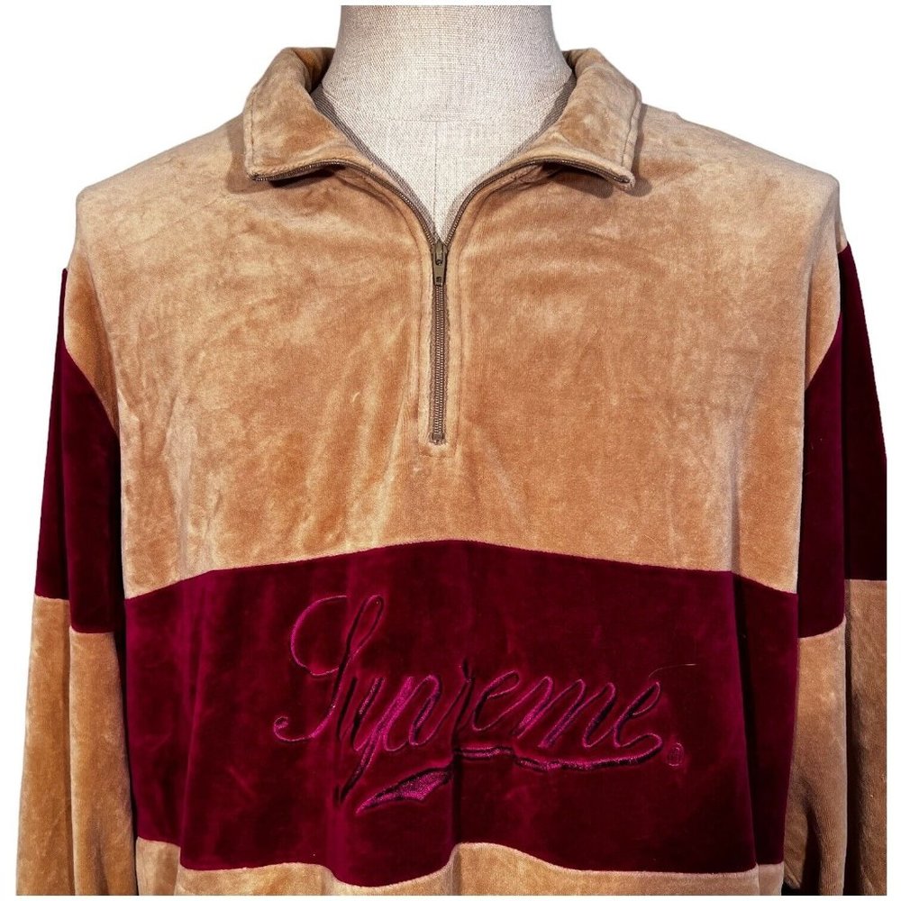 Mens Supreme 1/4 Zip Velour Pullover Sweater Shirt Color Block Size XL Y2K Style